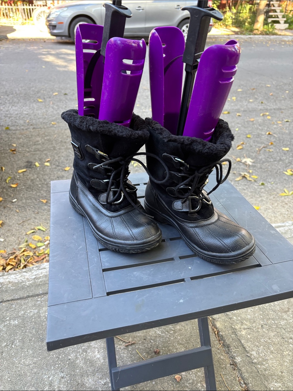 Women's Black Insulated Winter Lace-Up Boots with Faux Fur Cuff